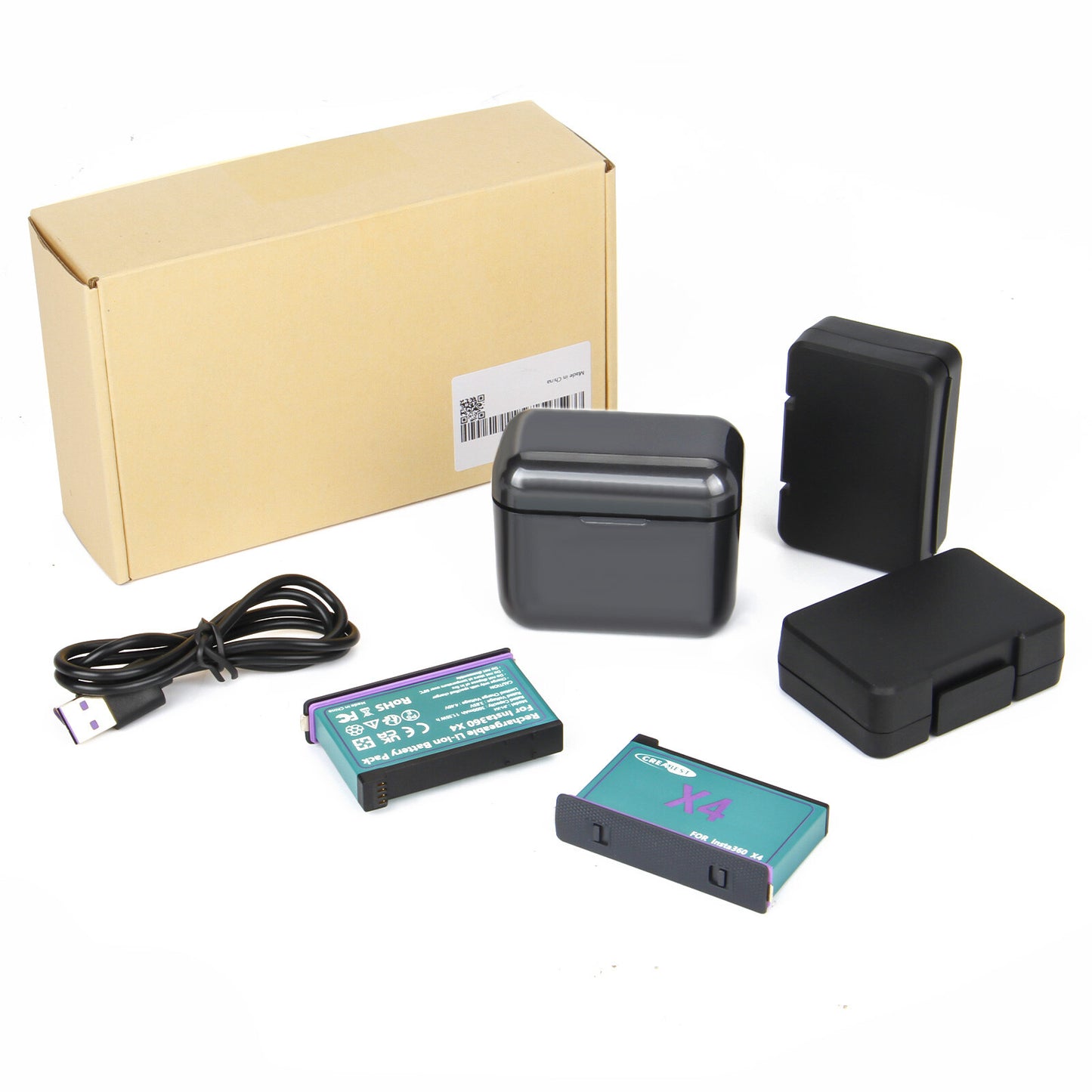 2x batterie de rechange 3.0Ah 3.85V JH-X4 + chargeur Power Box pour caméra d'action Insta360 X4