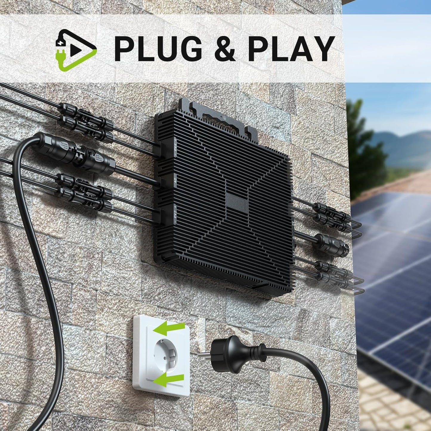 Micro-onduleur 800 W, centrale de balcon avec Wi‑Fi, Plug & Play, contrôle via application, câble CA de 5 m, onduleur PV