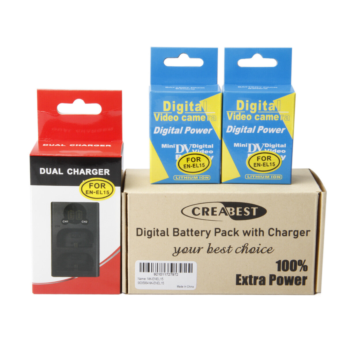 2x Batterie EN-EL15 + chargeur double pour Nikon EL15A D500, D600, D610, D750, D850, D800E