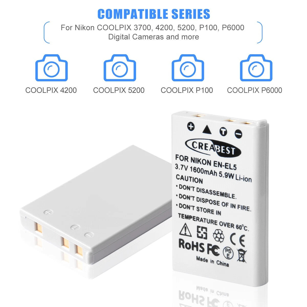 2x batterie EN-EL5 1600mAh + chargeur double pour Nikon Coolpix P520 P100 P510