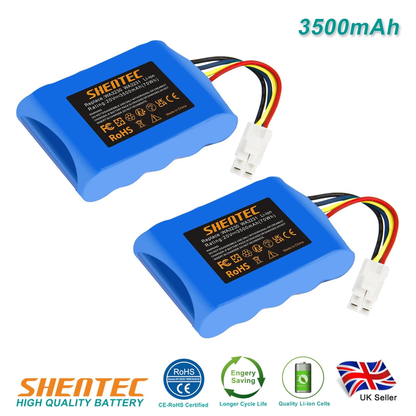 SHENTEC 2x 3500mAh 20V BATTERIE LI-ION POUR WORX 50032492 50032774 WA3230 WA3231 S500i