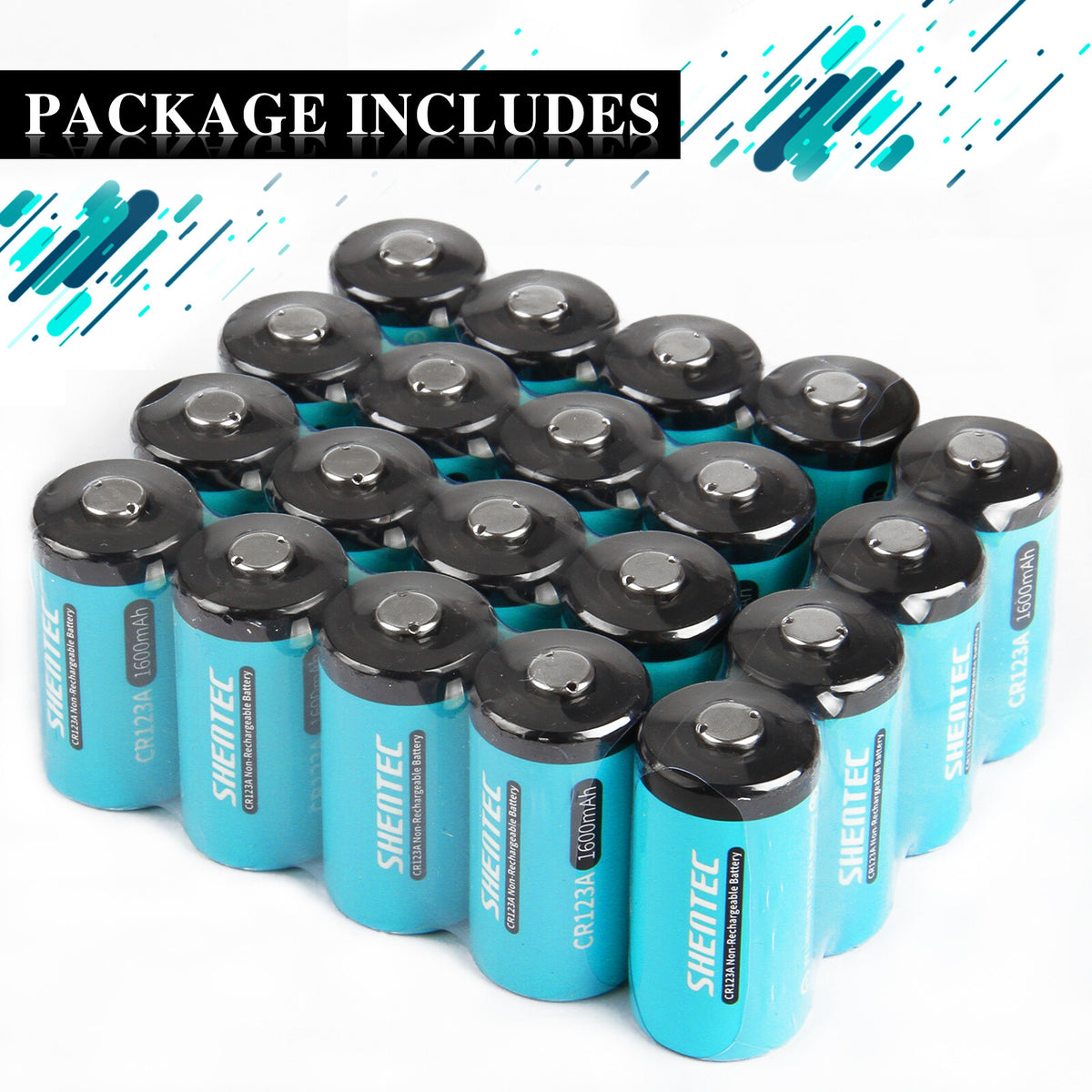 SHENTEC Lot de 20 piles au lithium 3V 1600mAh 123 CR123 CR123A pour appareil photo DL123A