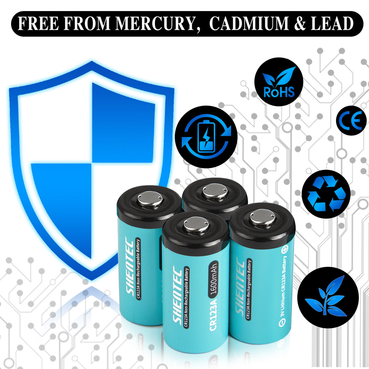 SHENTEC Lot de 20 piles au lithium 3V 1600mAh 123 CR123 CR123A pour appareil photo DL123A