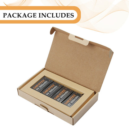 SHENTEC Lot de 8 batteries rechargeables lithium 9V 800mAh 6F22 PP3 LR22 MN1604