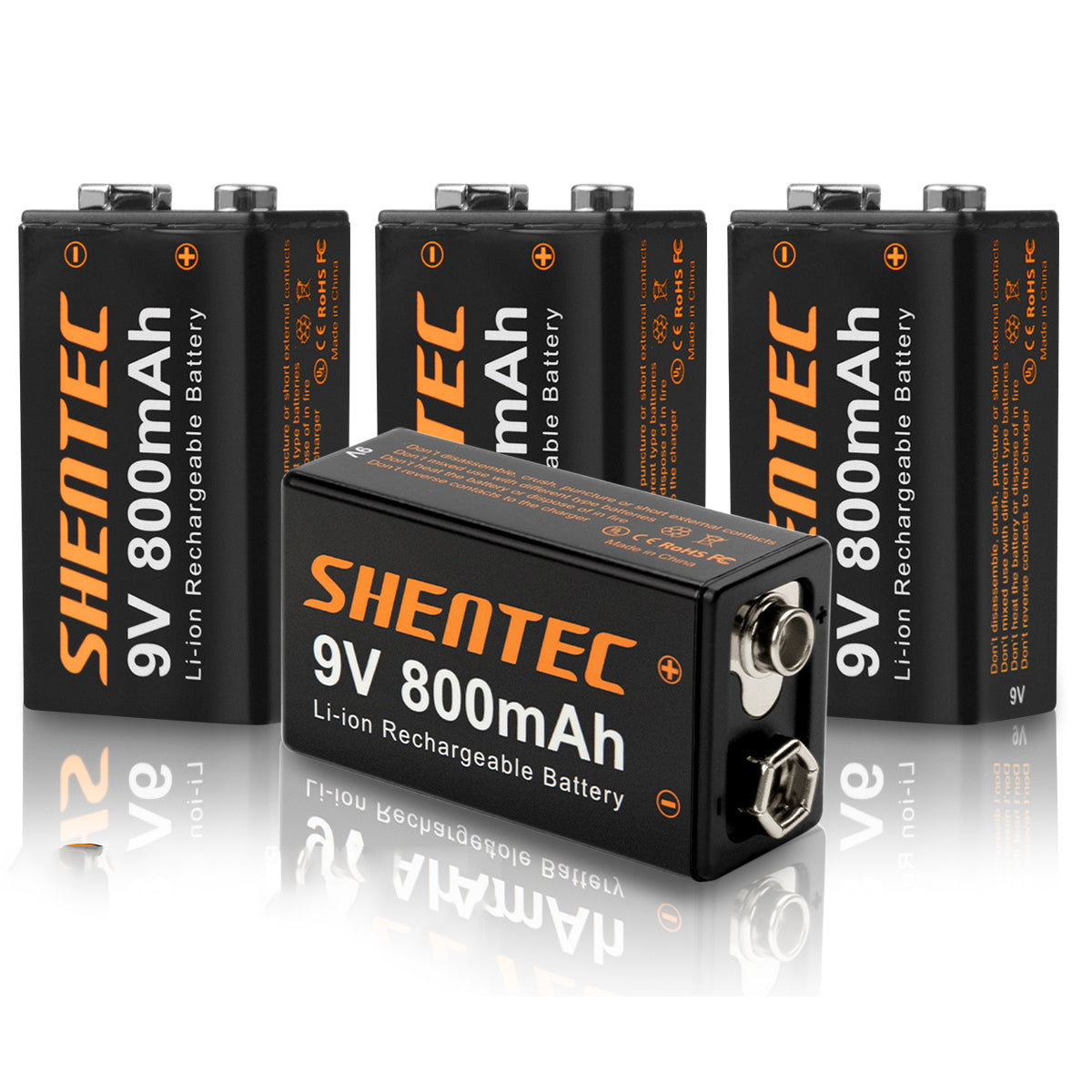 SHENTEC Lot de 8 batteries rechargeables lithium 9V 800mAh 6F22 PP3 LR22 MN1604