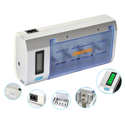SHENTEC Chargeur Universel de Batteries à Écran LCD pour AA AAA C D 9V Ni-MH Ni-Cd Rechargeables