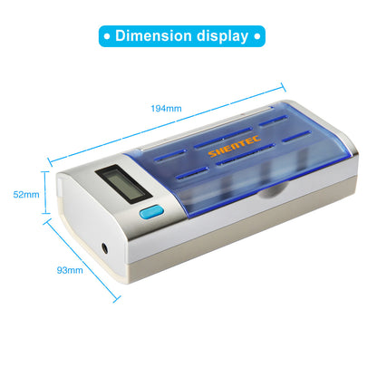 SHENTEC Chargeur Universel de Batteries à Écran LCD pour AA AAA C D 9V Ni-MH Ni-Cd Rechargeables