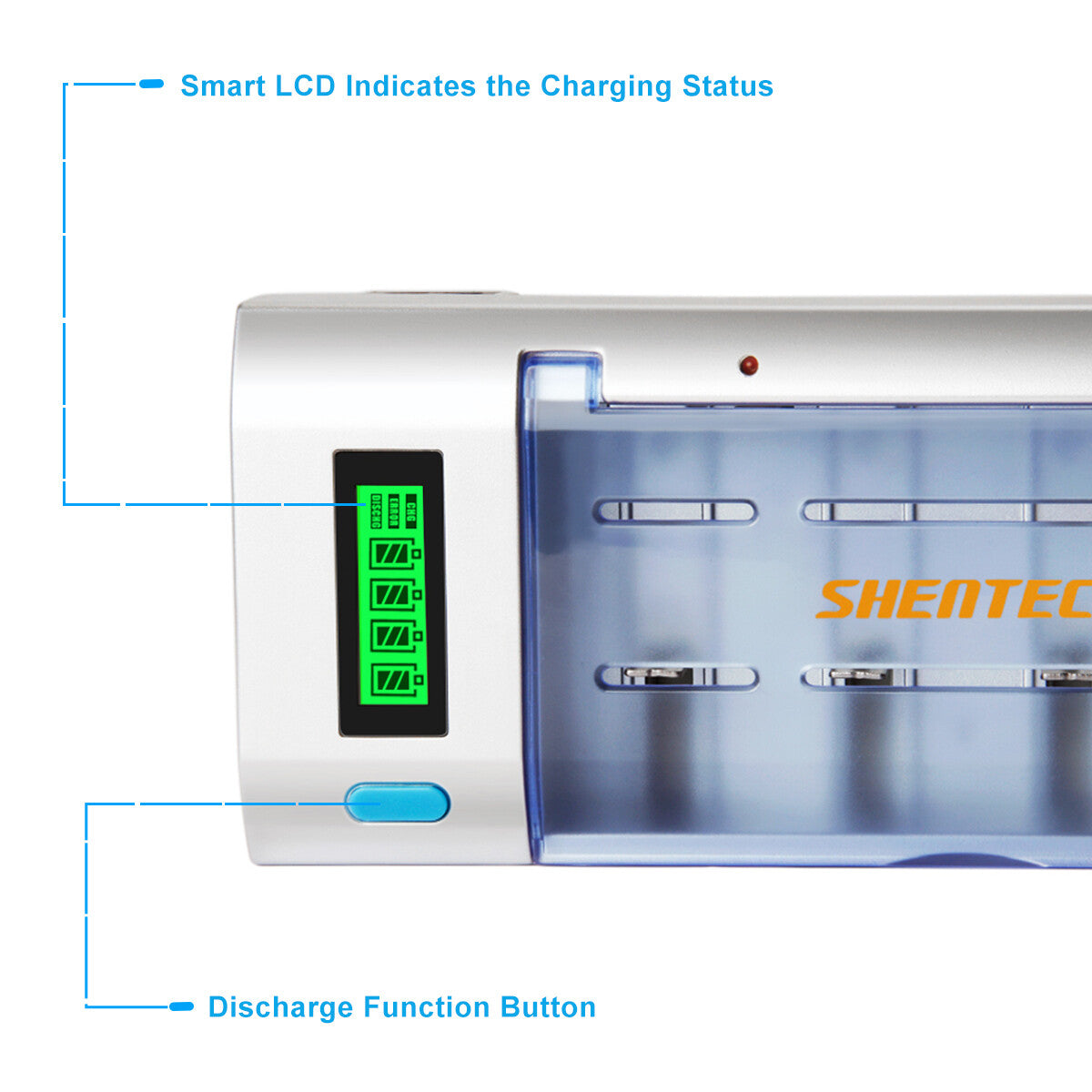SHENTEC Chargeur Universel de Batteries à Écran LCD pour AA AAA C D 9V Ni-MH Ni-Cd Rechargeables