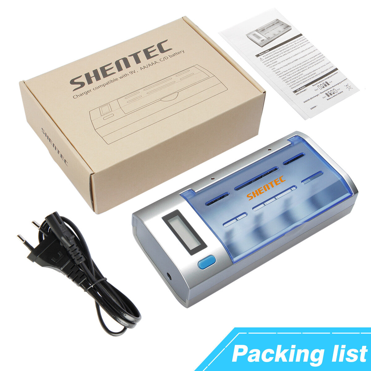 SHENTEC Chargeur Universel de Batteries à Écran LCD pour AA AAA C D 9V Ni-MH Ni-Cd Rechargeables
