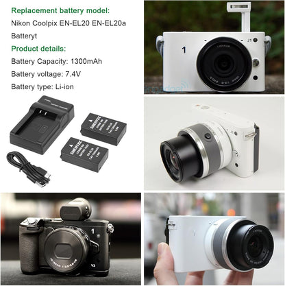 SHENTEC EN-EL20 EN-EL20a Battery USB LCD Charger for Nikon Coolpix