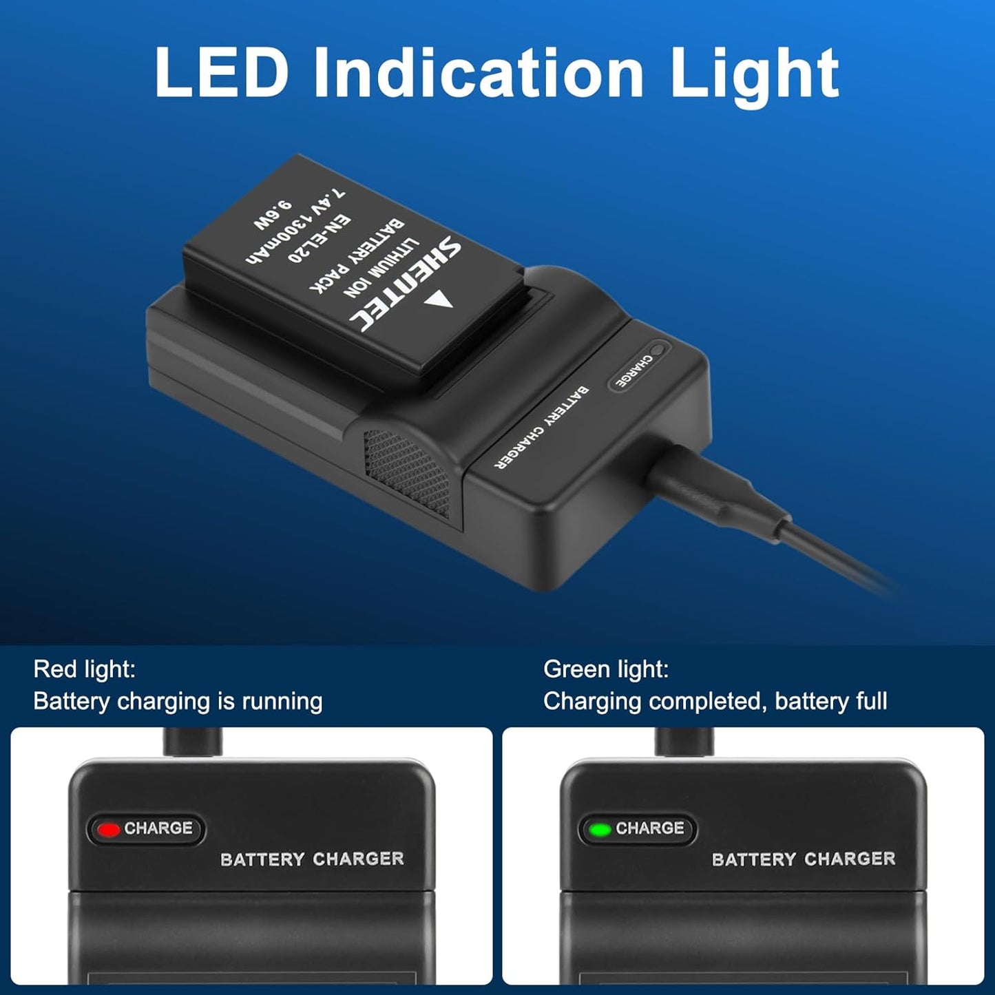 SHENTEC EN-EL20 EN-EL20a Battery USB LCD Charger for Nikon Coolpix
