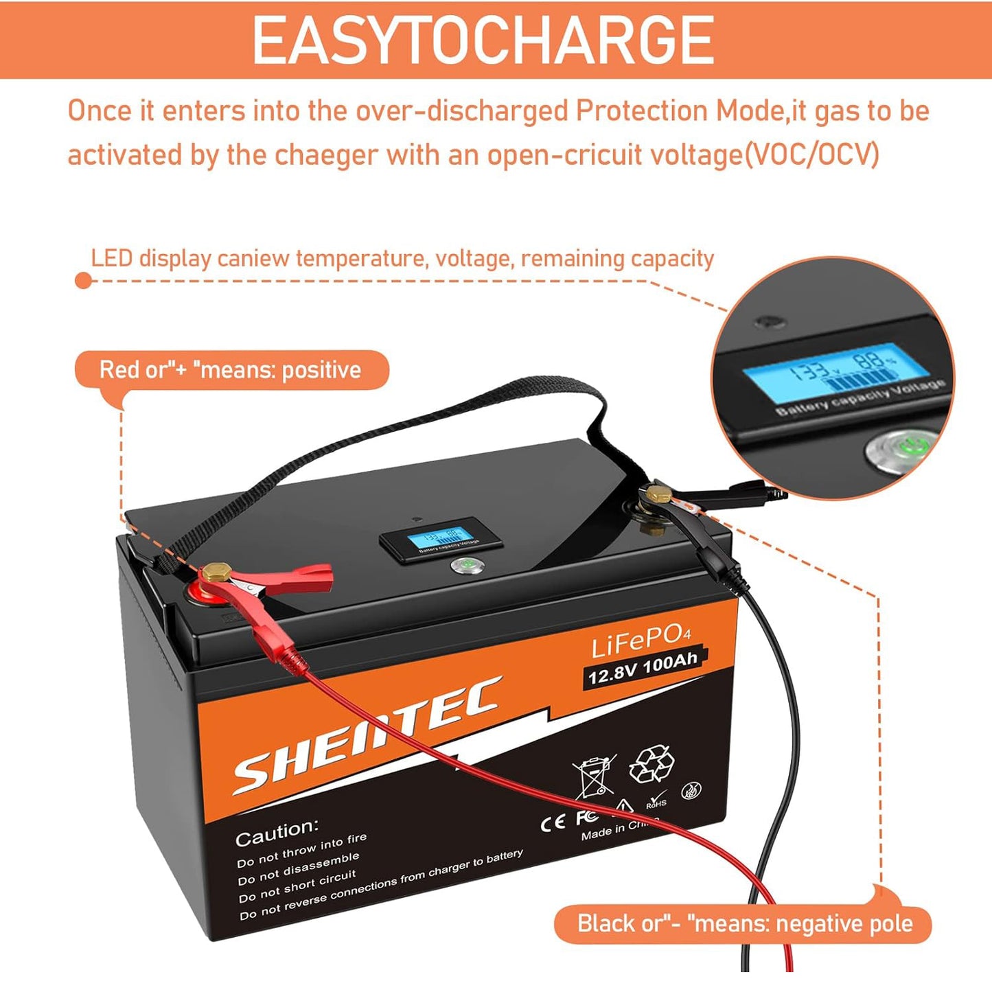 SHENTEC LiFePO4 Battery 12 V 100 Ah Lithium Deep Cycle Battery