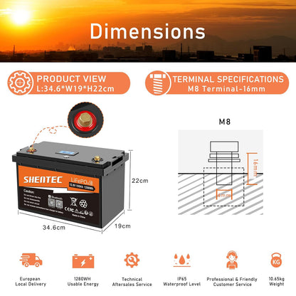 SHENTEC LiFePO4 12V 100Ah Rechargeable Lithium Battery