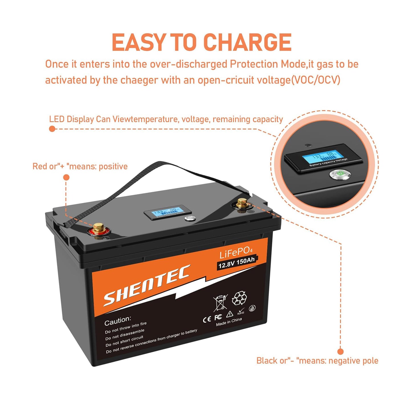 SHENTEC 12V 150Ah LiFePO4 Battery with 150A BMS 4000-10000 Cycles Deep Cycle