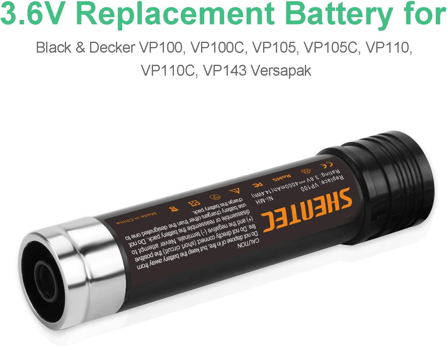 SHENTEC 2-Pack 4000mAh 3.6V Replacement Battery Compatible with Black & Decker Versapak