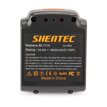 SHENTEC Batterie Li-ion 14,4 V 4000mAh pour Black&Decker BL1114 BL1314 BL1514 LDX116 EPL148