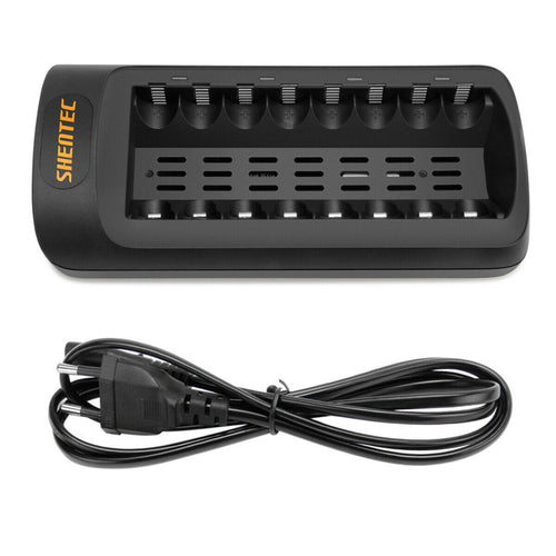 SHENTEC Chargeur intelligent à LED pour 8 batteries rechargeables AA/AAA Ni-MH/Ni-Cd