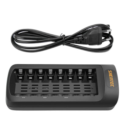SHENTEC Chargeur intelligent à LED pour 8 batteries rechargeables AA/AAA Ni-MH/Ni-Cd