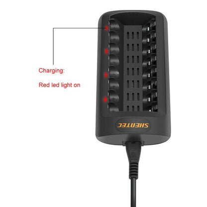 SHENTEC Chargeur intelligent à LED pour 8 batteries rechargeables AA/AAA Ni-MH/Ni-Cd