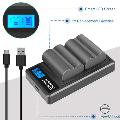 2x Batterie BP-511 Et Chargeur Double LCD Pour Canon EOS 40D 50D BP-511A 300D 20D 30D