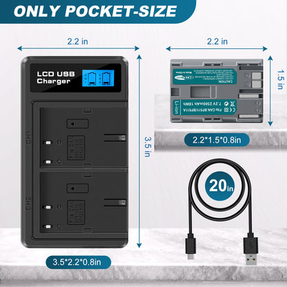 2x Batterie BP-511 Et Chargeur Double LCD Pour Canon EOS 40D 50D BP-511A 300D 20D 30D