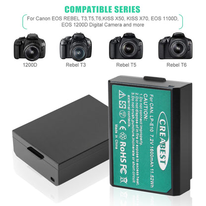 2x LP-E10 Batterie et Chargeur Pour Canon Rebel T3 T5 Kiss X50 EOS 1200D 1300D 2000D
