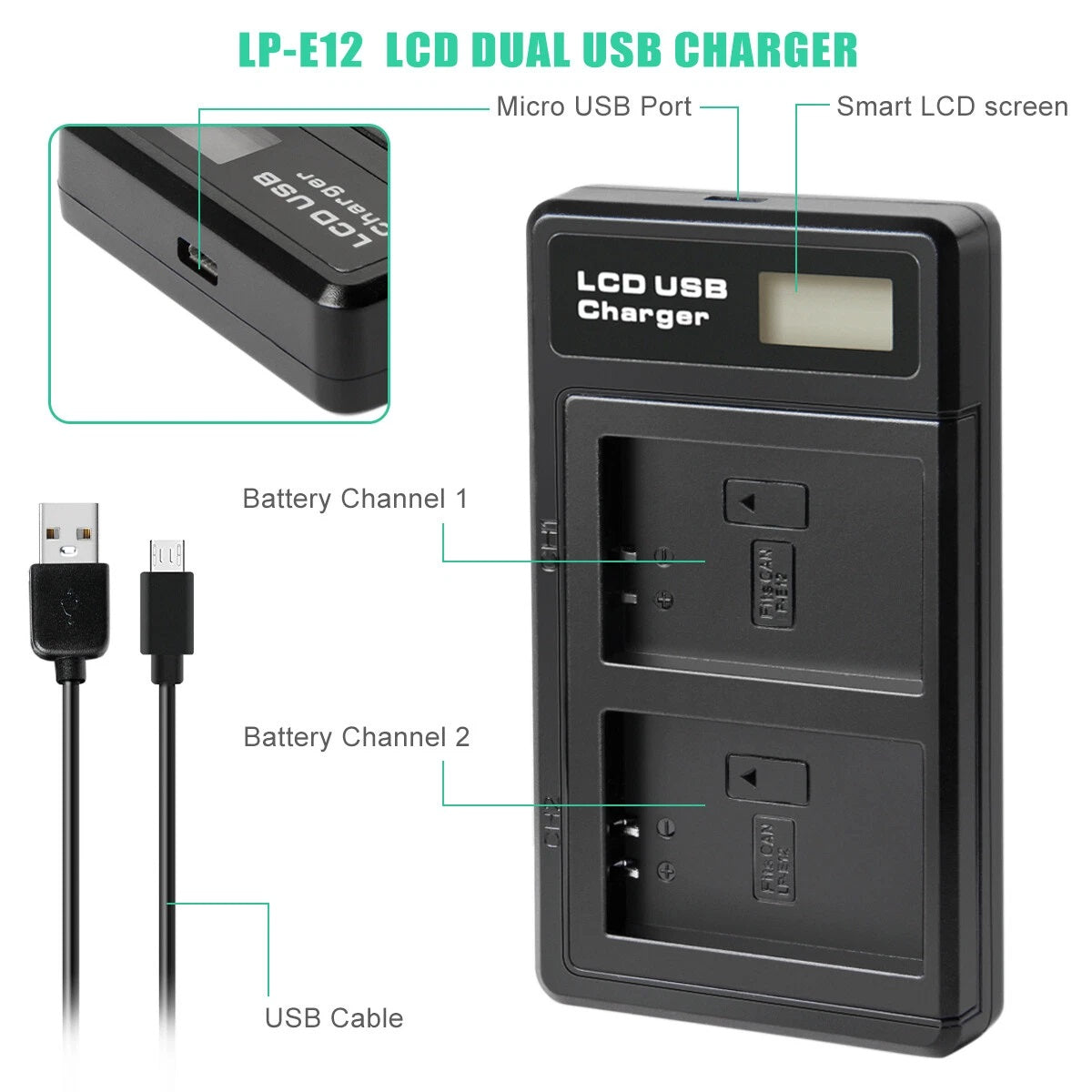 2x Batterie LP-E12 + Chargeur pour Canon EOS M, M10, M50, PowerShot SX70