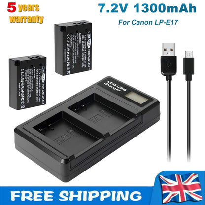 2x Batterie LP-E17+Chargeur Pour Canon M3 200D 250D 750D 850D 800D X8i X9 77D M6 M5