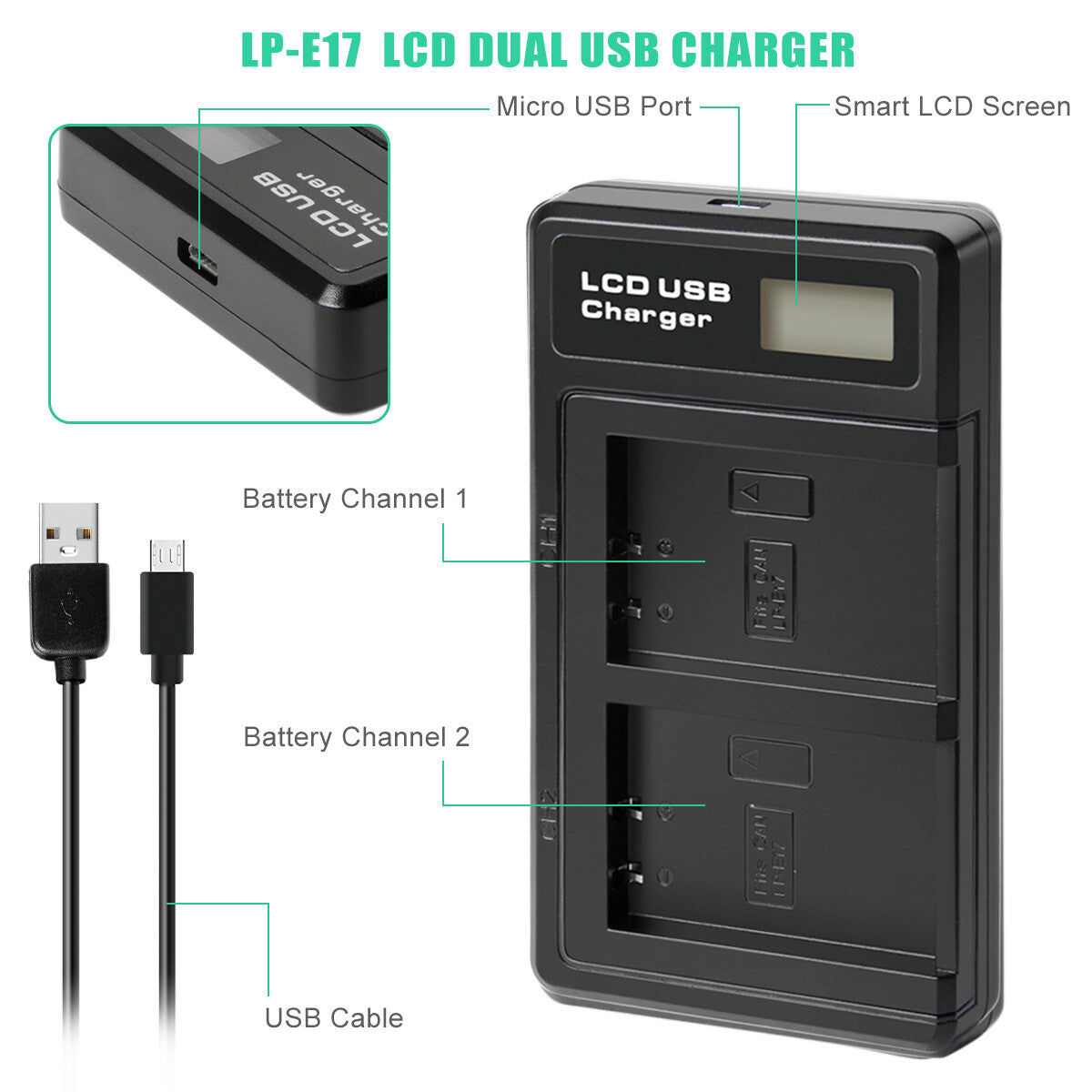2x Batterie LP-E17+Chargeur Pour Canon M3 200D 250D 750D 850D 800D X8i X9 77D M6 M5