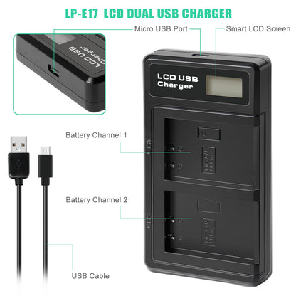 2x Batterie LP-E17+Chargeur Pour Canon M3 200D 250D 750D 850D 800D X8i X9 77D M6 M5