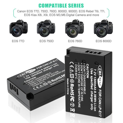 2x Batterie LP-E17+Chargeur Pour Canon M3 200D 250D 750D 850D 800D X8i X9 77D M6 M5