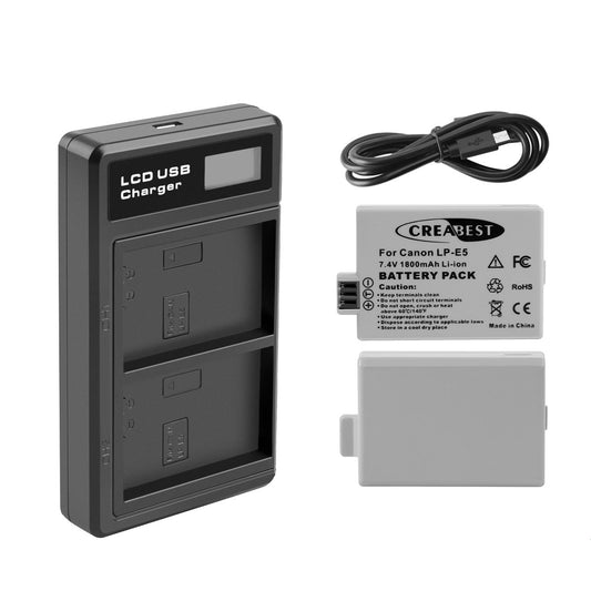2× Batterie LP-E5 1800mAh pour Canon EOS 450D 500D 1000D Rebel T1i Xs Kiss X3 X2