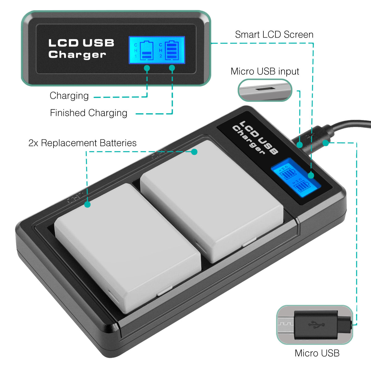 2× Batterie LP-E5 1800mAh pour Canon EOS 450D 500D 1000D Rebel T1i Xs Kiss X3 X2