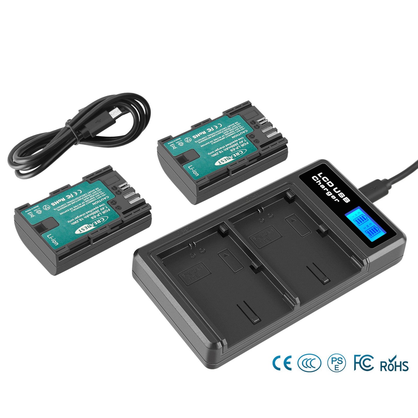 2xLP-E6 LP-E6N Batterie+Chargeur double pour Canon EOS 90D 5D Mark III IV 80D 60D 70D