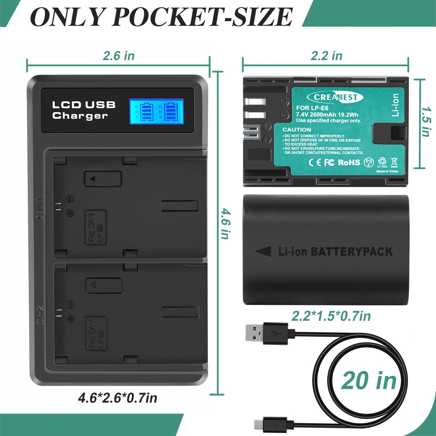 2xLP-E6 LP-E6N Batterie+Chargeur double pour Canon EOS 90D 5D Mark III IV 80D 60D 70D