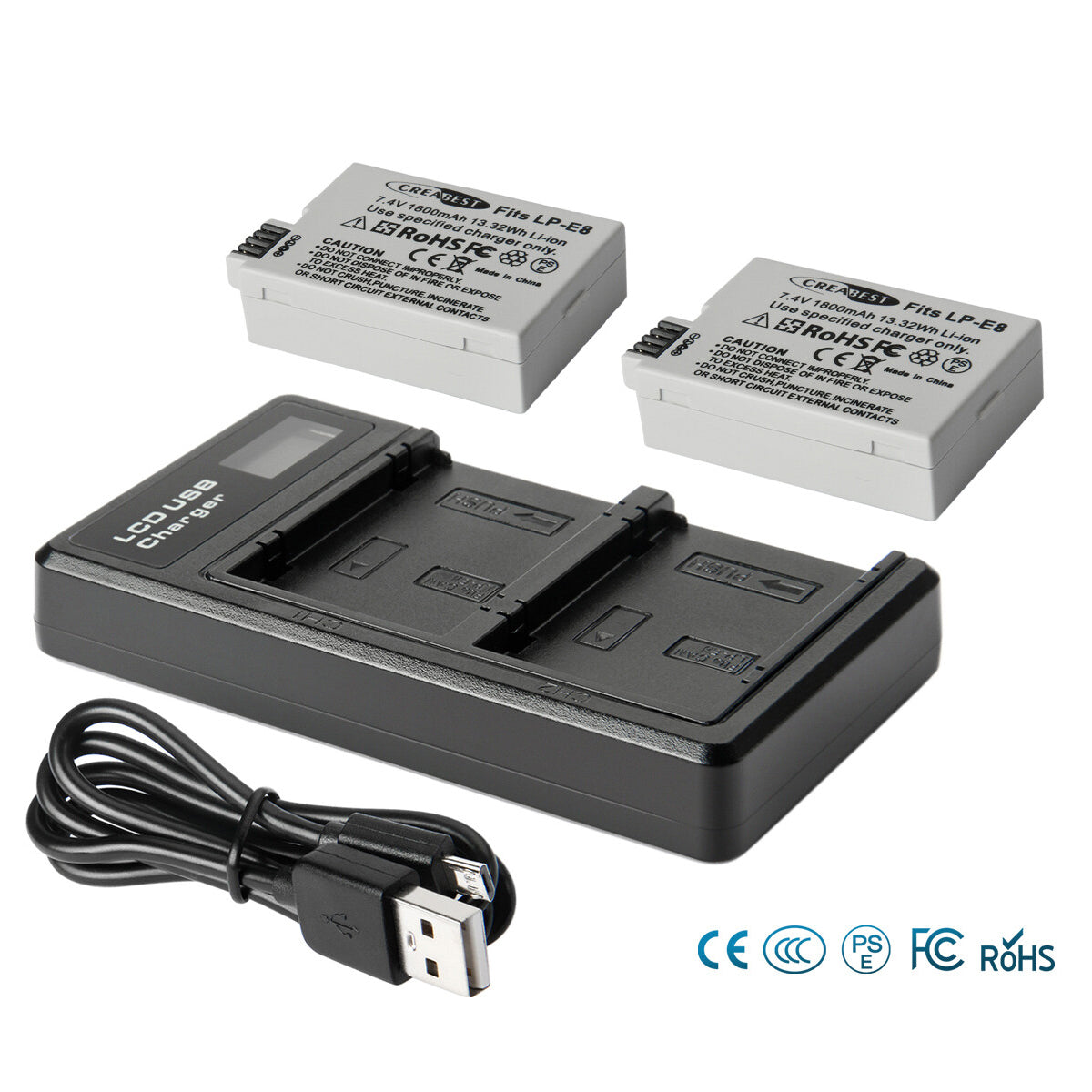 SHENTEC 2x Batterie LP-E8 + Chargeur Double Pour Canon EOS 550D 600D 650D 700D Kiss T2i X4 X5