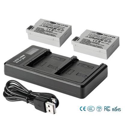 SHENTEC 2x Batterie LP-E8 + Chargeur Double Pour Canon EOS 550D 600D 650D 700D Kiss T2i X4 X5