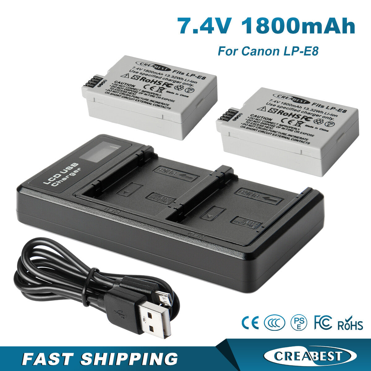 SHENTEC 2x Batterie LP-E8 + Chargeur Double Pour Canon EOS 550D 600D 650D 700D Kiss T2i X4 X5