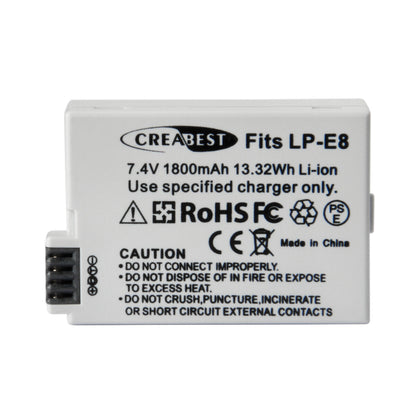 SHENTEC 2x Batterie LP-E8 + Chargeur Double Pour Canon EOS 550D 600D 650D 700D Kiss T2i X4 X5