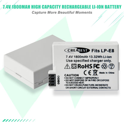 SHENTEC 2x Batterie LP-E8 + Chargeur Double Pour Canon EOS 550D 600D 650D 700D Kiss T2i X4 X5