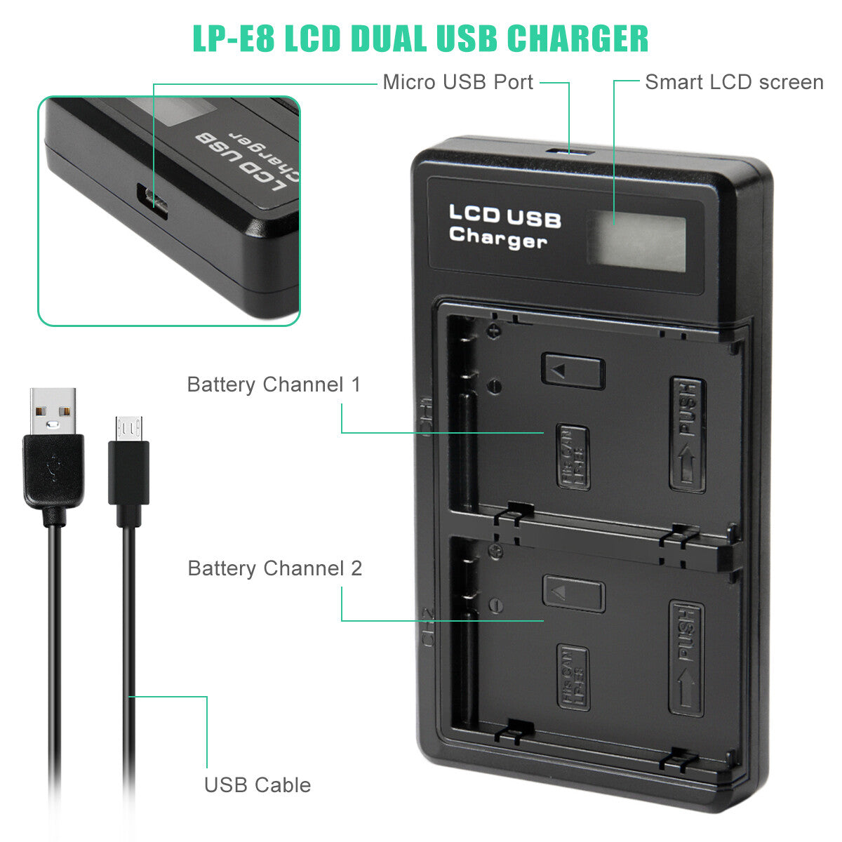 SHENTEC 2x Batterie LP-E8 + Chargeur Double Pour Canon EOS 550D 600D 650D 700D Kiss T2i X4 X5