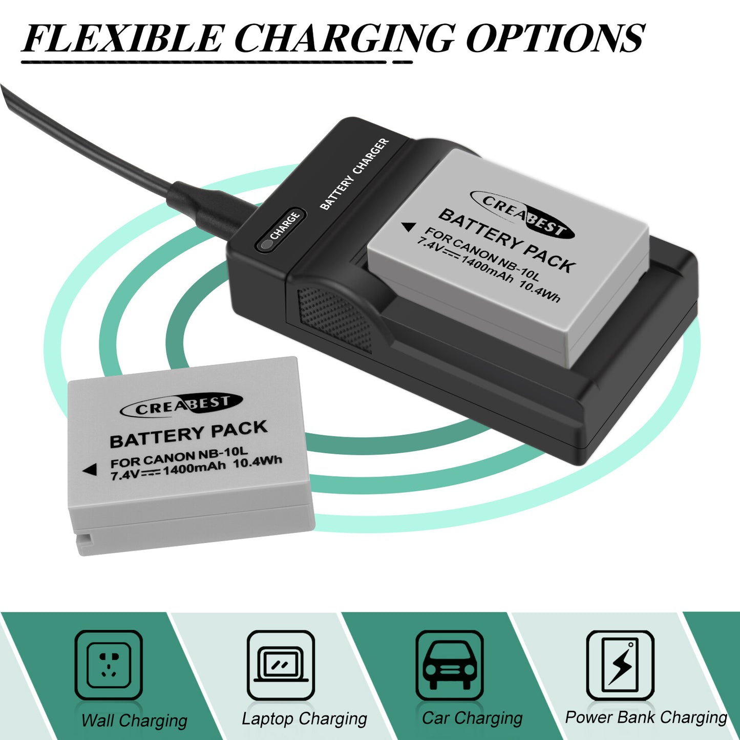 2x NB-10L Batterie+Chargeur Pour Canon PowerShot G15 G16 G1X SX50HS SX60HS SX40HS