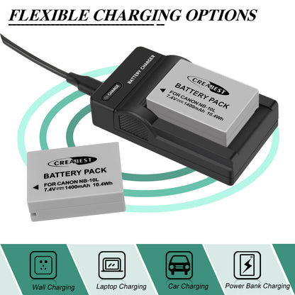 2x NB-10L Batterie+Chargeur Pour Canon PowerShot G15 G16 G1X SX50HS SX60HS SX40HS