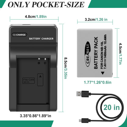 2x NB-10L Batterie+Chargeur Pour Canon PowerShot G15 G16 G1X SX50HS SX60HS SX40HS