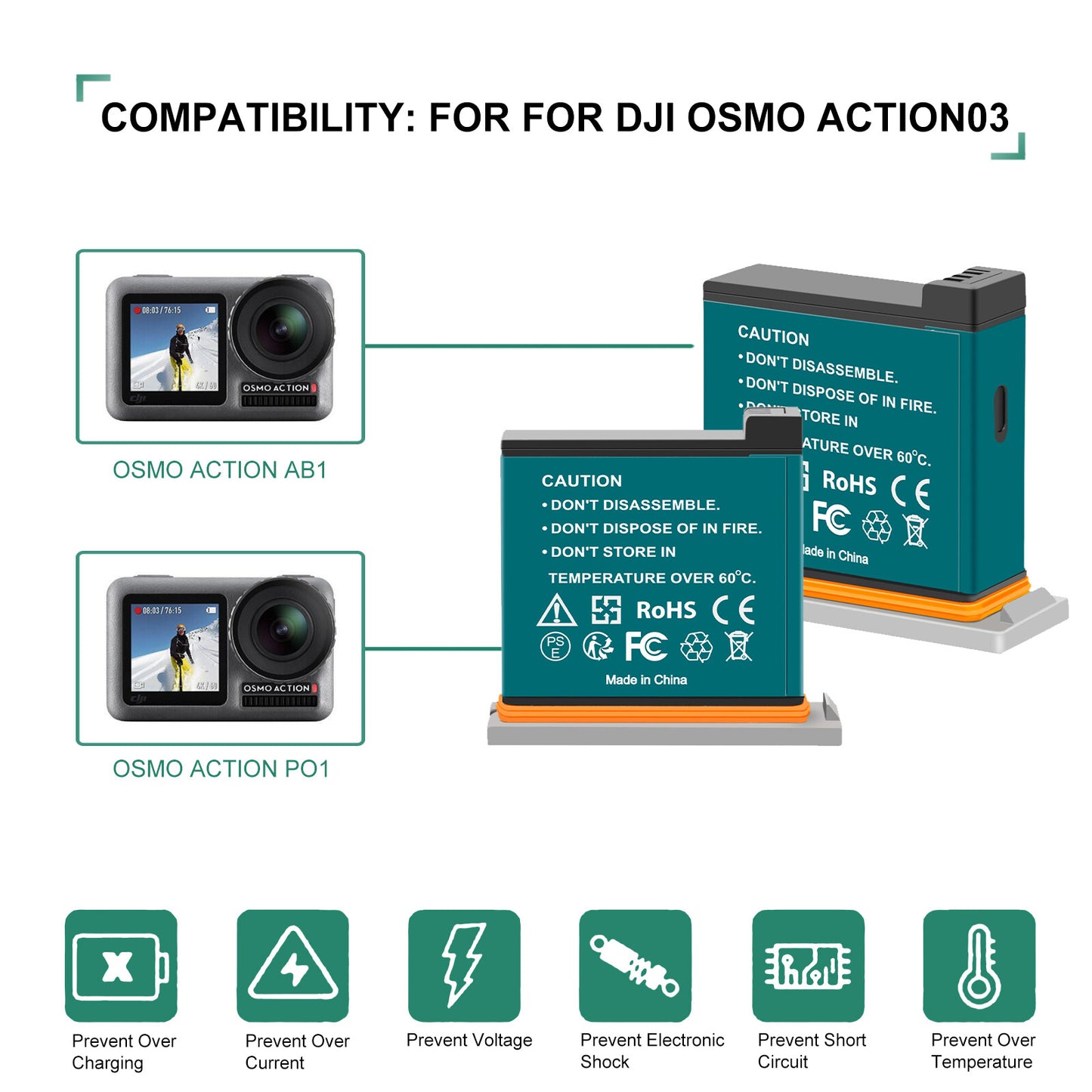 3x 1350mAh Batterie + Chargeur Rapide USB 3 Voies Pour DJI Osmo AB1 P01 PT1 Action