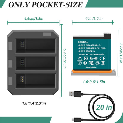3x 1350mAh Batterie + Chargeur Rapide USB 3 Voies Pour DJI Osmo AB1 P01 PT1 Action