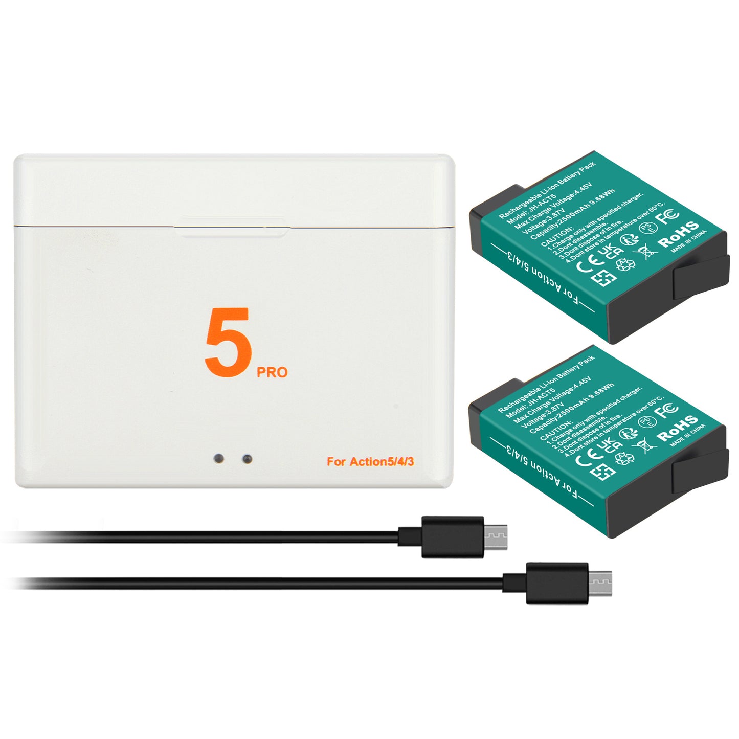 2x Batterie+Chargeur Action 4/3/5 Pro pour DJI Osmo Action 5 Pro, Action 4, Action 3