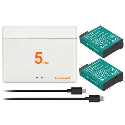 2x Batterie+Chargeur Action 4/3/5 Pro pour DJI Osmo Action 5 Pro, Action 4, Action 3