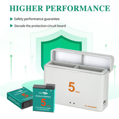 2x Batterie+Chargeur Action 4/3/5 Pro pour DJI Osmo Action 5 Pro, Action 4, Action 3