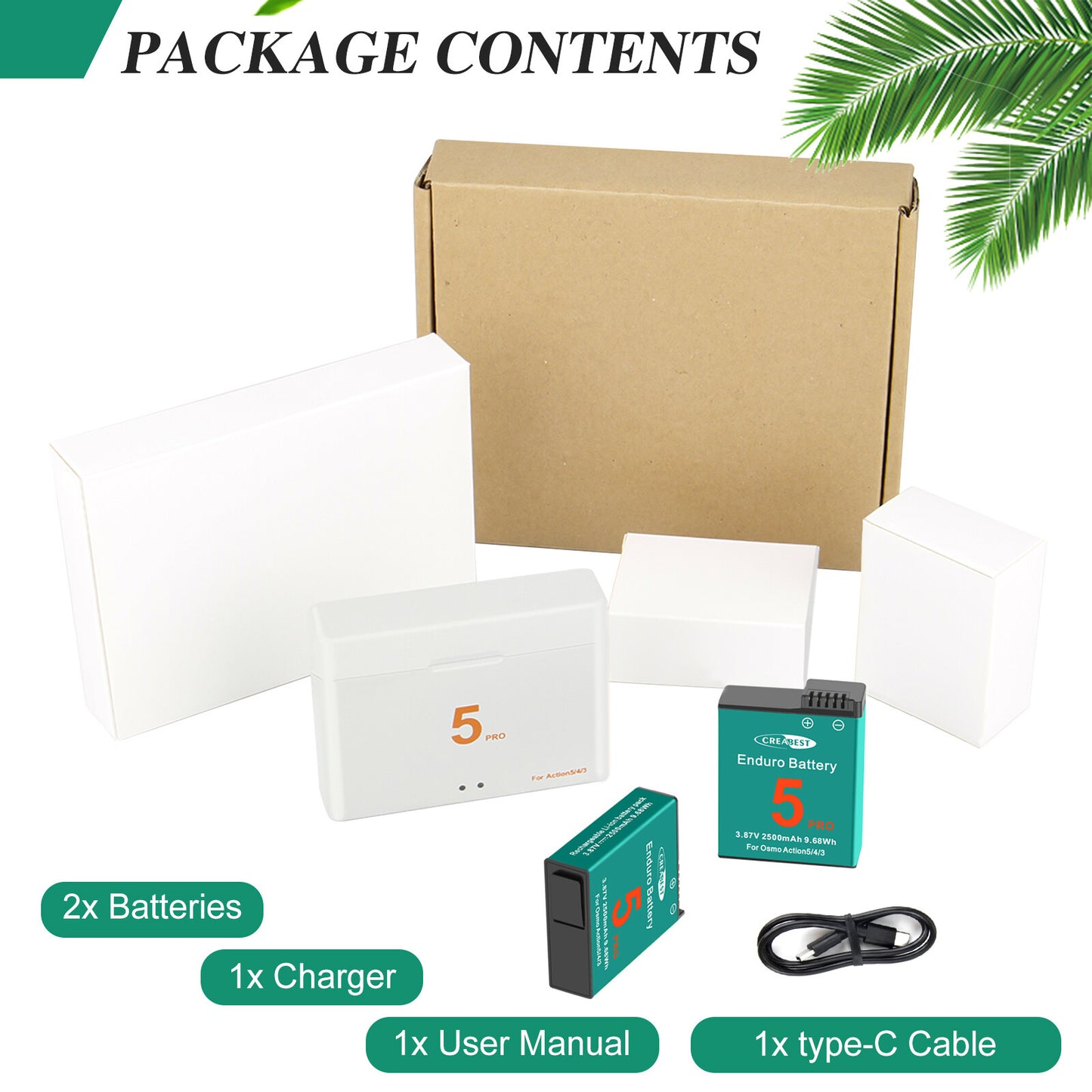 2x Batterie+Chargeur Action 4/3/5 Pro pour DJI Osmo Action 5 Pro, Action 4, Action 3